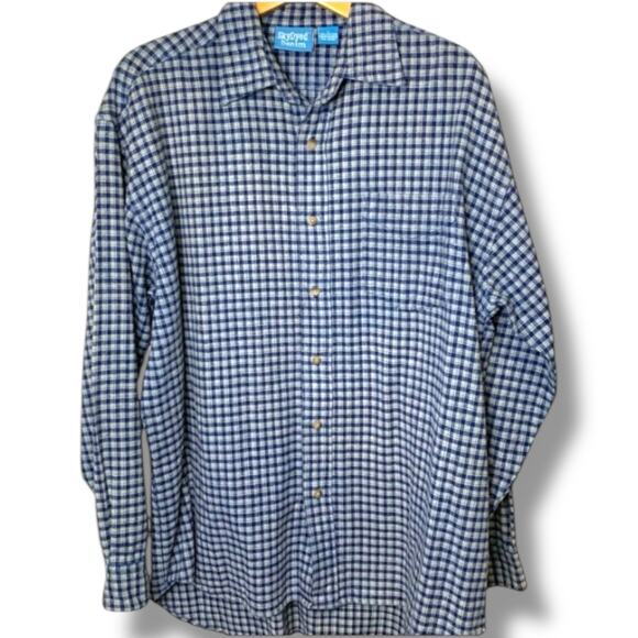 90s Streetwear Plaid Overshirt Men's Size Large Skydyed Denim Grunge Outdoors - Picture 1 of 5